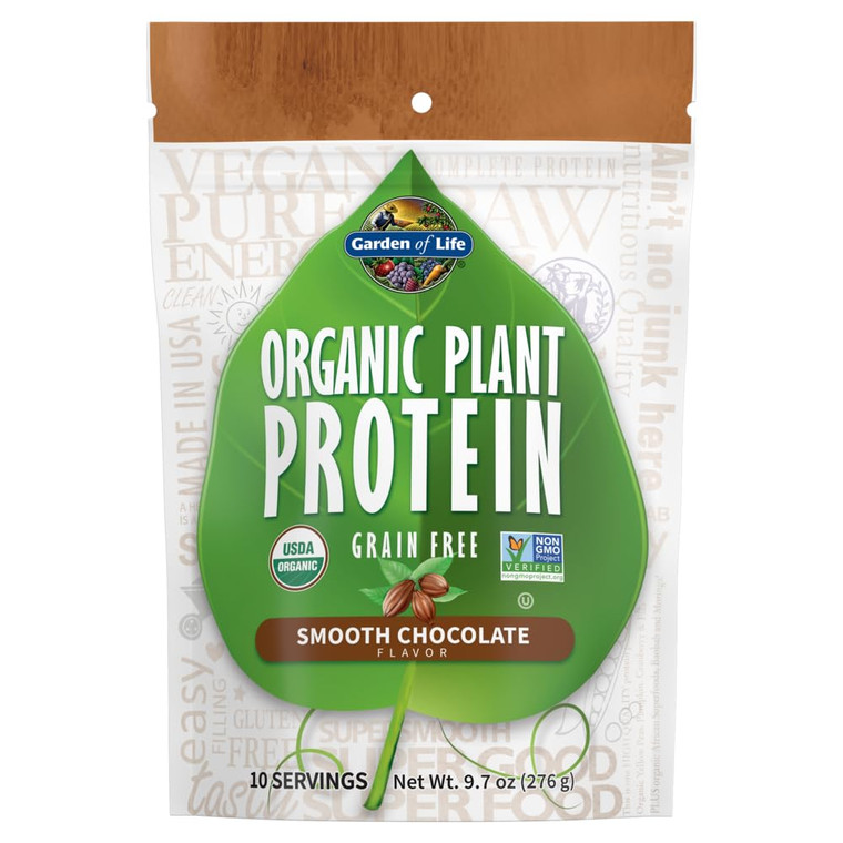 Garden of Life Organic Plant Protein Smooth Chocolate Powder, 10 Servings - Vegan, Grain Free & Gluten Free Plant Based Shake with 1 Billion CFU Prob