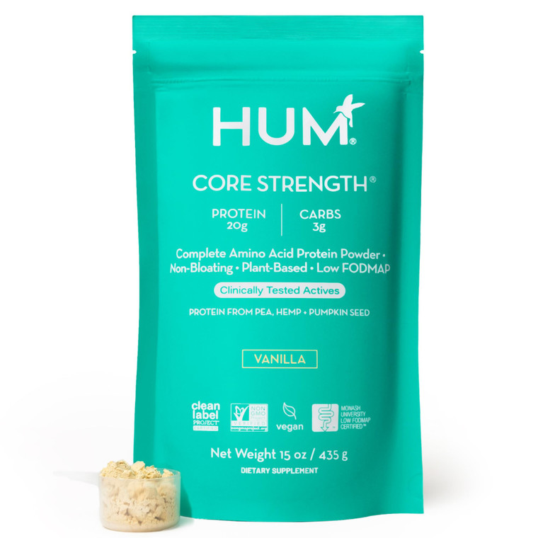 HUM Core Strength Vanilla Vegan Protein Powder, Gluten Free, Plant Based, 20g Protein per Serving, Amino Acids, Pea Hemp & Pumpkin Seed Proteins, Low