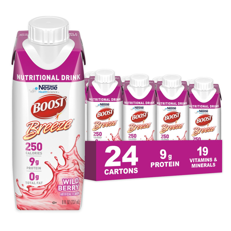 BOOST Breeze Clear Nutritional Drink - 250 Calories - 19 Vitamins & Minerals - 9 g Protein  Fortified with Vitamin A & Zinc - Wild Berry Flavor - 8