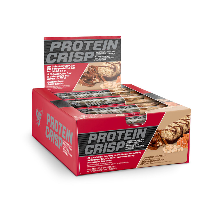 BSN Protein Crisp Bar, Salted Toffee Pretzel, 20 Gram Protein Snack Bars with Whey and Fiber, Gluten-Free Crunchy Energy Bars for Workout, Fitness, O