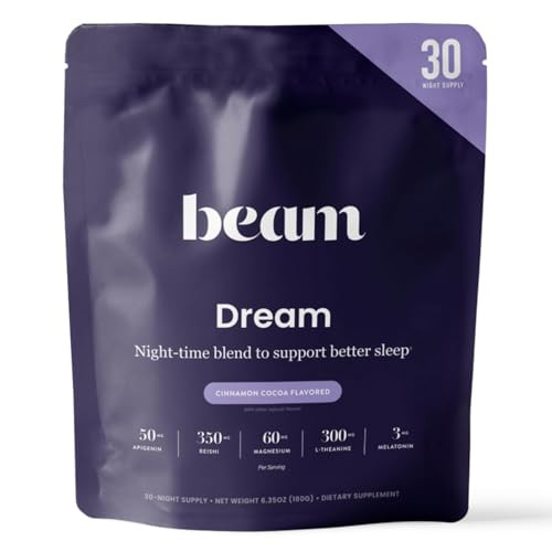 Beam Dream Sleep Powder Cinnamon Cocoa, L-Theanine, Apigenin, Reishi & Magnesium, Third Party Tested Natural Sleep Aid & Sleep Supplement, Health and