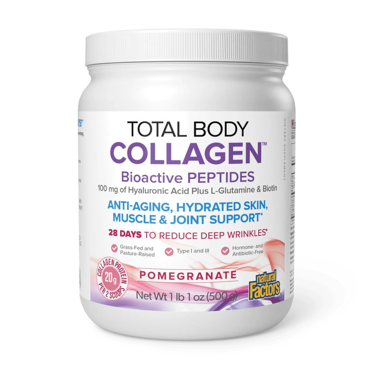 Natural Factors Total Body Collagen - Bioactive Collagen Supplement for Hair & Nail Growth Support - Healthy Skin Supplement with Protein, Vitamin C