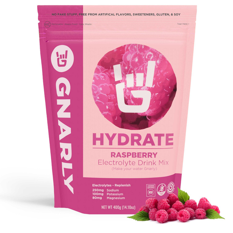 Gnarly Nutrition Hydrate Electrolyte Powder  Raspberry Exercise Hydration Drink Mix  NSF Contents Certified  Electrolyte Solution, Performance & R