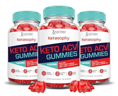 (3 Pack) Ketosophy Keto ACV Gummies Advanced Formula 1000MG Ketosophy Keto Gummies Apple Cider Vinegar Formulated with Pomegranate Beet Juice Powder