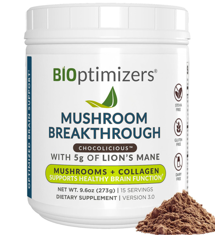 BIOptimizers Mushroom Coffee Alternative  Chocolate Drink  Lions Mane, Chaga, Reishi + Collagen Peptides for Focus, Energy & Gut Health  Adaptoge