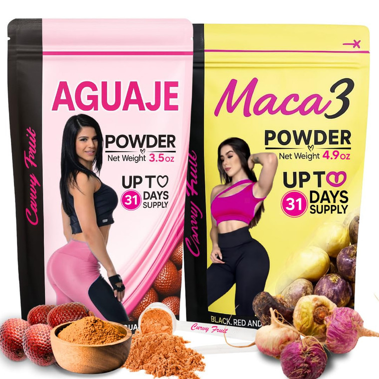 Curvy Fruit Aguaje Maca 3 Powder for Women  Booty & Hip Growth Support  Natural Plant-Based Curves Supplement  1 Month Supply