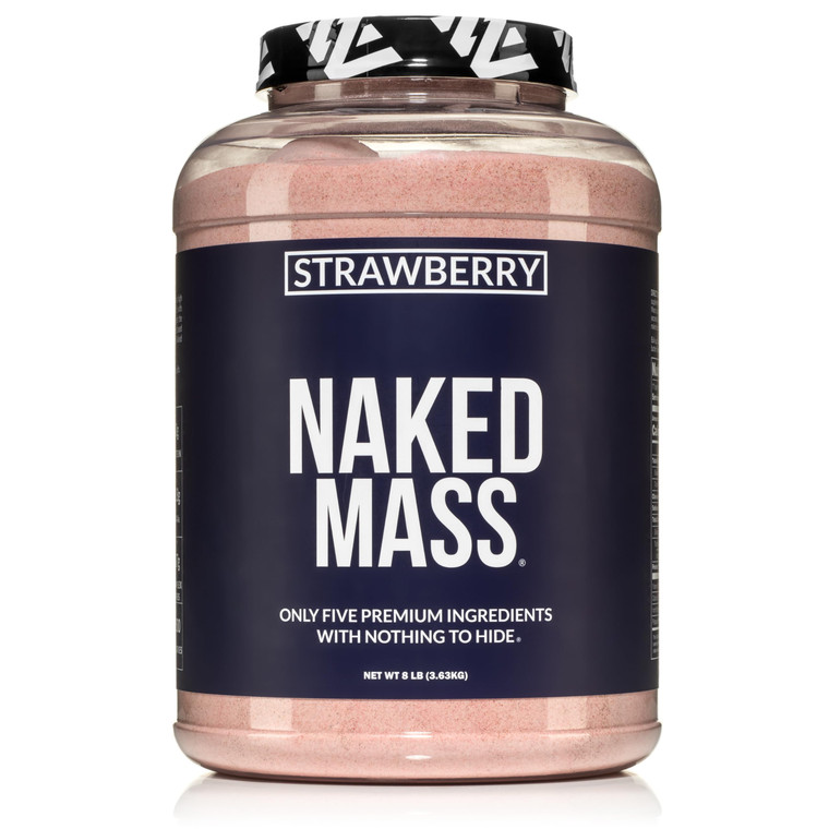 NAKED Strawberry Mass - 1,500 Calories, 50G Protein, Nothing Artificial. Strawberry Weight Gainer Protein Powder - 8lb Bulk, GMO Free, Gluten Free &