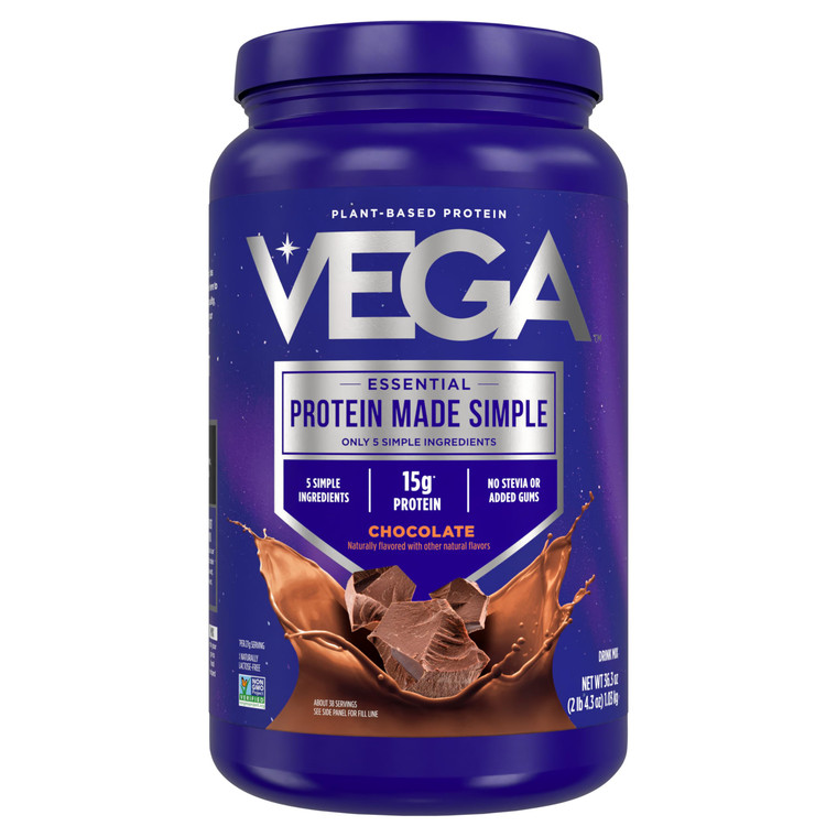 Vega Protein Made Simple - 15g Plant-Based Pea Protein, Chocolate, 39 Servings, Stevia Free, No Artificial Sweeteners or Gums, Non-GMO, Gluten Free,