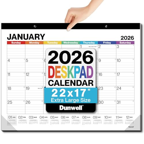 Dunwell 2026 Desk Calendar 22x17 (Blue), 22 x 17 Large Monthly Desk Blotter or Hanging Wall Calendar, JanDec 2026, Lined Daily Blocks, Easy to Read