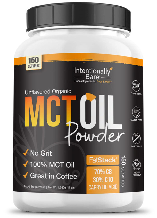 Intentionally Bare MCT Oil Powder - Unflavored Coconut Oil with 70% C8 and 30% C10 - MCT Oil for Clean Energy, Brain Health, Mood and Focus - Coconut
