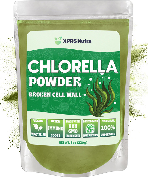 XPRS Nutra Chlorella Powder - Broken Cell Wall Chlorophyll Powder - Chlorella for Immunity - Vegan Friendly Complete Protein (8 Ounce)