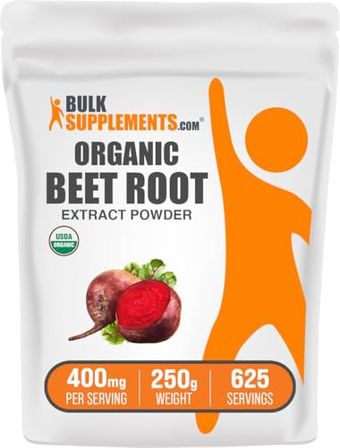 BulkSupplements.com Organic Beet Root Extract Powder - Beet Root Powder, Nitric Oxide Supplement - Vegan & Gluten Free, 400mg per Serving, 250g (8.8