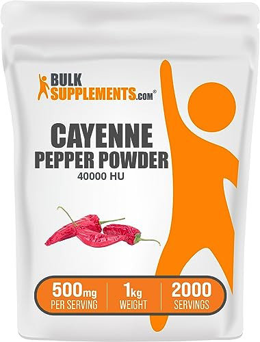 BulkSupplements.com Cayenne Pepper 40000 HU Powder - Capsaicin Supplements, Cayenne Pepper Powder - Vegan & Gluten Free, 500mg per Serving, 1kg (2.2