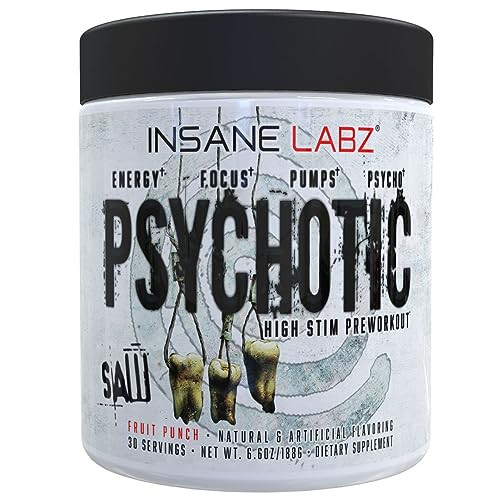 Insane Labz Psychotic SAW®, High Stim Pre Workout Powder with OxyGold­ and AMPiberry®, Extreme Lasting Energy with Teacrine®, Focus with CognitIQ® a