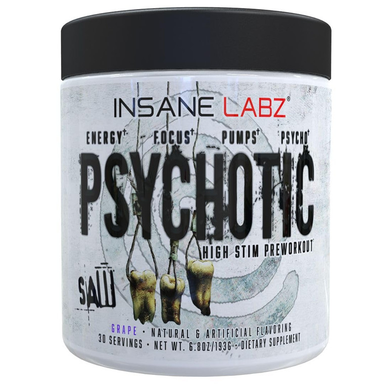 Insane Labz Psychotic Saw®, High Stim Pre Workout Powder with OxyGold­ and AMPiberry®, Extreme Lasting Energy with Teacrine®, Focus with CognitIQ® a