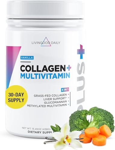 Livingood Daily Collagen Powder for Women and Men, Vanilla, Grass Fed Protein, Hydrolyzed Collagen Peptides with Vitamin C & Multi Vitamins for Hair,