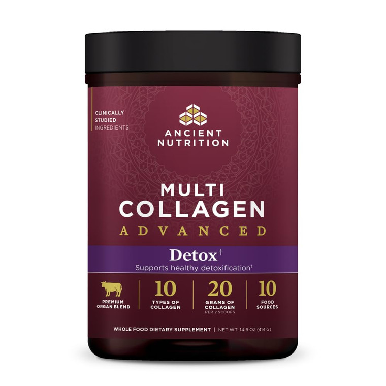 Ancient Nutrition Advanced Multi Collagen Protein Powder Cleanse & Detox, Unflavored, 36 Servings