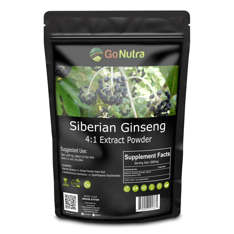Go Nutra Siberian Ginseng - Eleuthero Root Powder | 4:1 Extract 4X Times Stronger | Supports Energy & Stamina | Natural & Adaptogenic | Eleutherococc