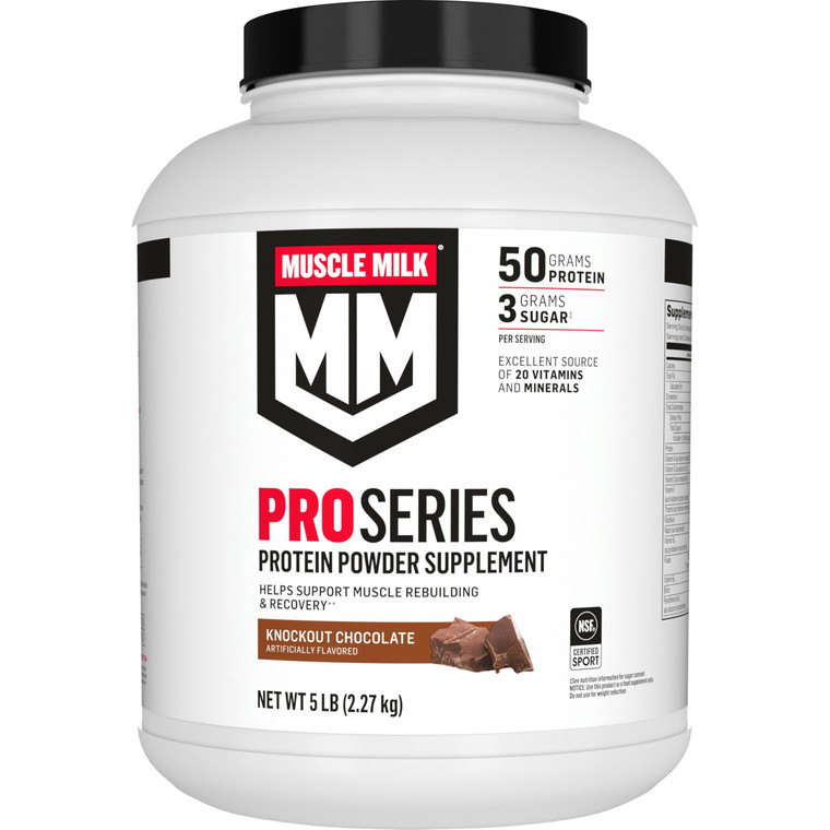 Muscle Milk Pro Series Protein Powder Supplement, Knockout Chocolate, 5 Pound, 28 Servings, 50g Protein, 3g Sugar, 20 Vitamins & Minerals, NSF Certif
