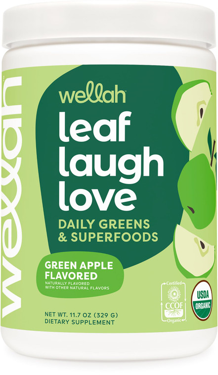 Wellah Leaf, Laugh, Love Super Greens Powder (Green Apple) 30 Servings - Superfood Supplement Drink Mix