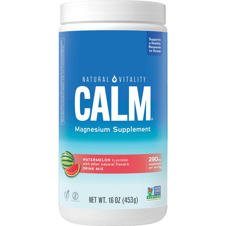 Natural Vitality Calm, Magnesium Supplement, Anti-Stress Drink Mix Powder, Gluten Free, Vegan, & Non-GMO, Watermelon, 16 oz