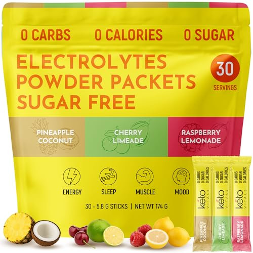 Keto Vitals Tropical Keto Electrolytes Powder No Sugar - Electrolytes with Potassium, Magnesium, Sodium, & Calcium - Sugar Free Electrolyte Powder Pa