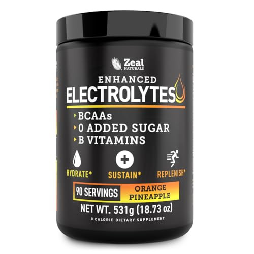 Zeal Electrolyte Powder - 90 Servings | Keto Electrolytes Powder | Zero Sugar, BCAAs, B-Vitamins | Potassium, Zinc, Magnesium | Hydration Powder Reco