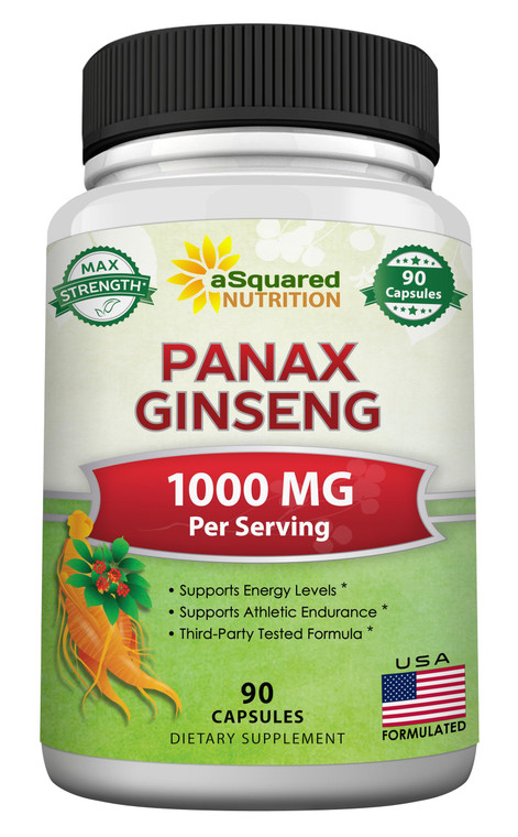 aSquared Nutrition Natural Korean Panax Ginseng (1000mg Max Strength)-90 Capsules Root Extract Complex (Red & White), High Dosage Ginsenosides in See