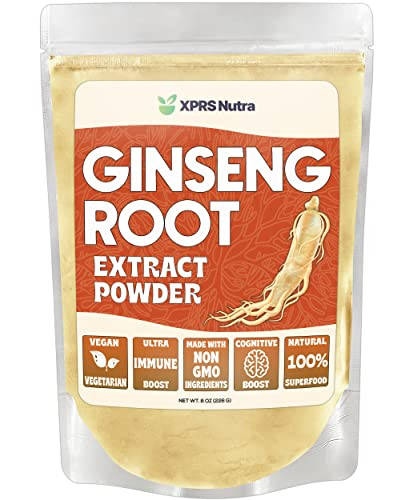 XPRS Nutra Ginseng Root Extract Powder - Ginseng Powder Supports Cognitive Function, Physical Performance, and Immune System - Vegan Friendly Panax G