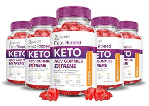 Justified Laboratories (5 Pack Fast Ripped Keto ACV Gummies Extreme 2000MG Fast Ripped Keto Gummies Apple Cider Vinegar Formulated with Pomegranate B
