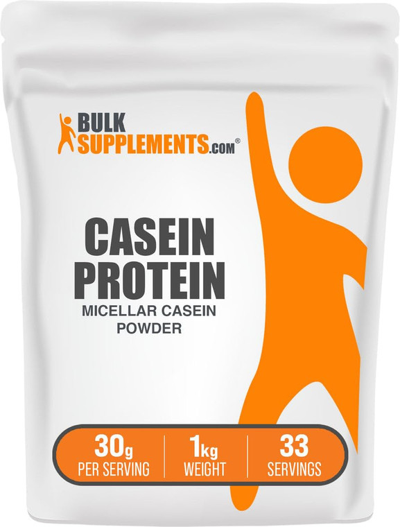 BulkSupplements.com Casein Protein Powder - Micellar Casein Powder, Slow Digesting Protein - Unflavored & Gluten Free, 30g per Serving, 1kg (2.2 lbs)