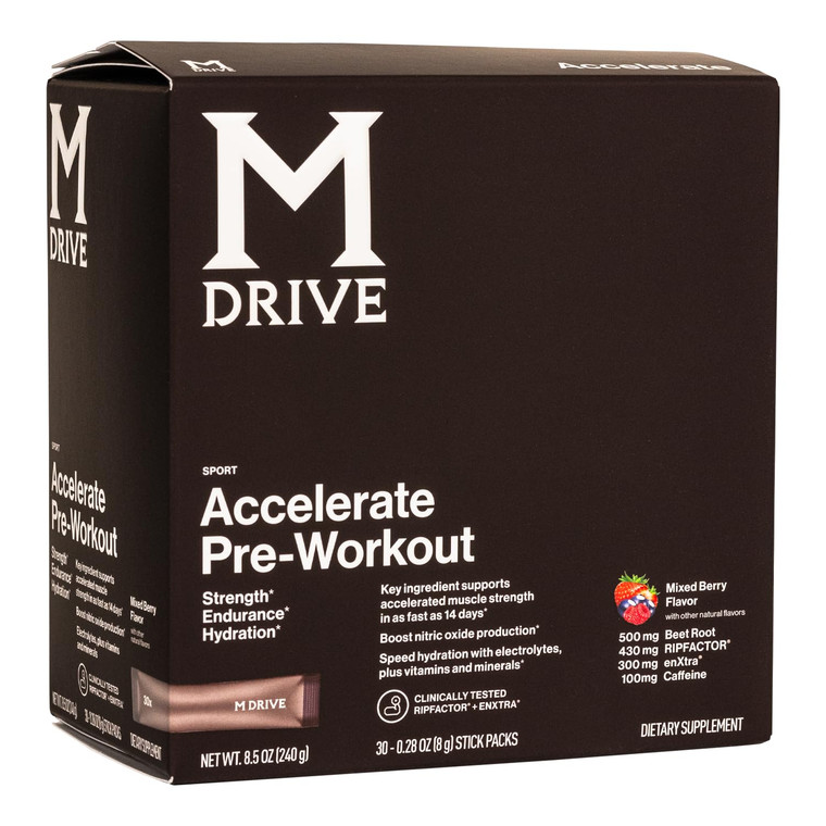 Mdrive Accelerate Pre-Workout Powder, Single Serving Packets, Mixed Berry, 30 Count (Stimulant, Mixed Berry)