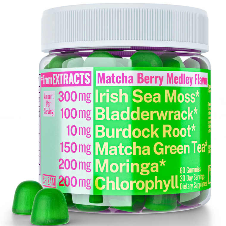 Moringa Irish Sea Moss Chlorophyll EGCg Green Tea Burdock Root Bladderwrack Super Greens Gummies, Powder Capsules Pills Liquid Drops Oil Tincture Sup