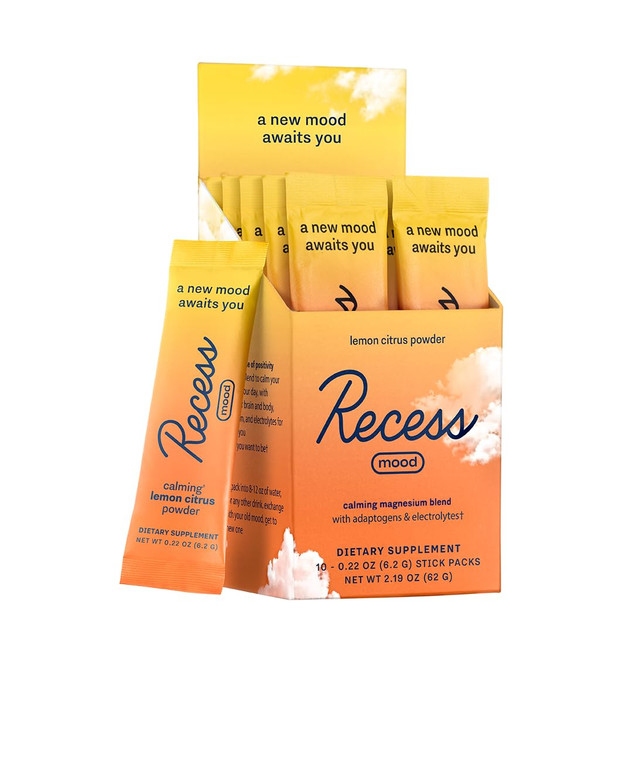 Recess Mood Powder, Magnesium L-Threonate Blend with Passion Flower, L-Theanine, Electrolytes, Magnesium Calm Support Powder Supplement - Lemon Citru