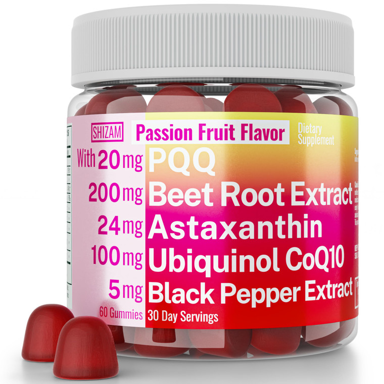 SHIZAM Ubiquinol CoQ10 PQQ Astaxanthin Beets Gummies, Super Mitochondrial ATP Supplements Soft Chews Liquid Pills Powder Alt, Beet-Root
