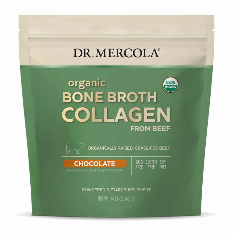 Dr. Mercola Organic Bone Broth Collagen Powder - Supports Bone Health & Muscle Growth - USDA Organic, Non-GMO, Gluten-Free & Dairy-Free - 30 Servings