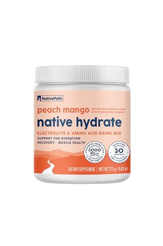 NativePath Native Hydrate, Zero Sugar, Electrolytes Powder with BCAAs, Peach Mango Hydration, Keto & Paleo Friendly, 30 Servings