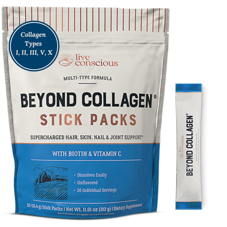 Live Conscious Beyond Collagen Peptides Powder Unflavored Packets - Hydrolyzed Collagen Powder - Hair Skin Nail & Joint Support - Multi Type Collagen