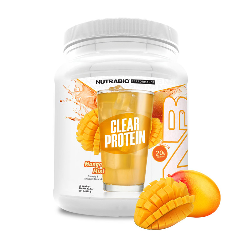 NutraBio Clear Protein Powder, Mango Mist - 20 Servings, 20g Clear Whey Protein Isolate, 0 Sugar, 0g Lactose, Refreshing Fruit Flavors, GLP1 Support