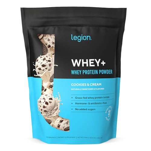 LEGION Whey+ Protein Whey Isolate from Grass Fed Cows (Cookies & Cream, 60 Servings) - Whey Protein Isolate Low Calorie, Non-GMO, Sugar Free, Lactose