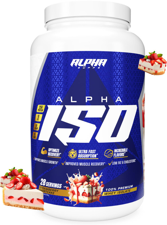 Alpha Supps ISO, Low Carb 100% Whey Protein Isolate Powder, 25 Grams Per Serving, Helps Support Muscle Growth, Low Sugar and Gluten Free (Strawberry