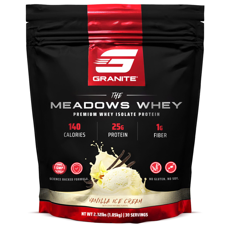 Granite Supplements The Meadows Whey Protein Isolate Protein Powder for Lean Muscle with 150 Calories, 2g Fiber, 1g Sugar (30 Servings), Vanilla Ice