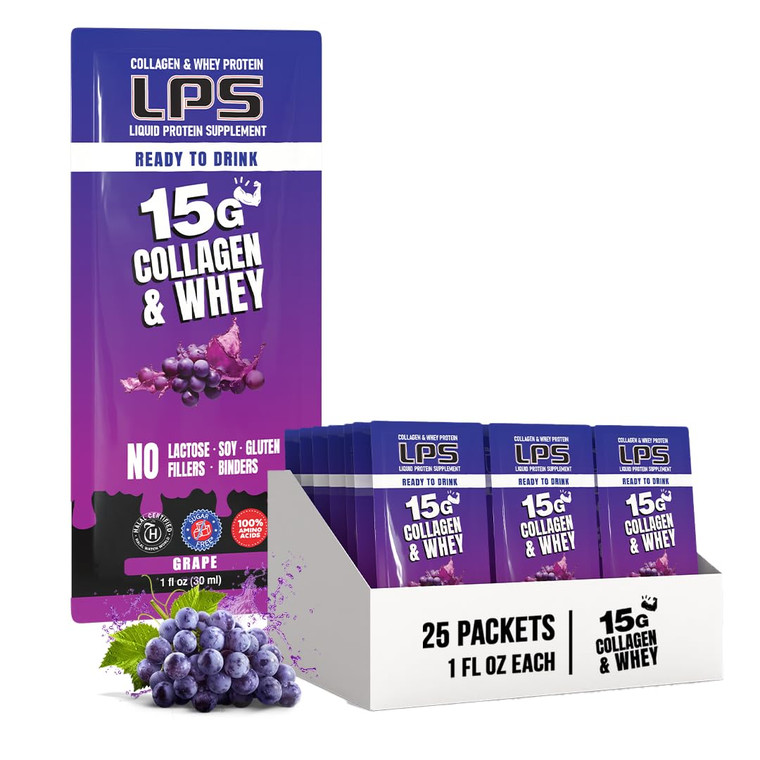 Nutritional Designs LPS Liquid Collagen & Whey Protein Supplement - Non-GMO Drink, Sugar-Free - Promotes Healthy Skin & Hair for Men & Women, Grape,