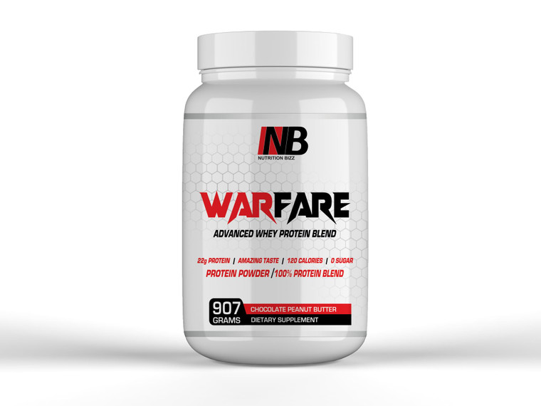 NutritionBizz Warfare 2 lbs Advanced Whey Protein Blend 22g Protein per Serving Amazing Flavors (2 lbs, Chocolate Peanut Butter)