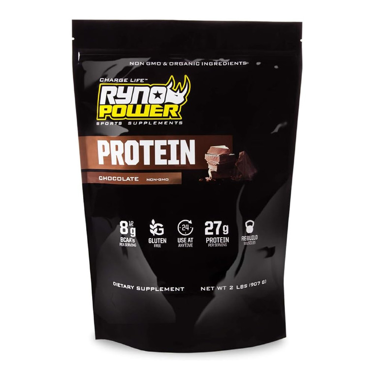Ryno Power All Natural Whey Protein 2lb (20 Servings) 'Chocolate' - 100% Whey Protein Blend & No Fillers - Non GMO