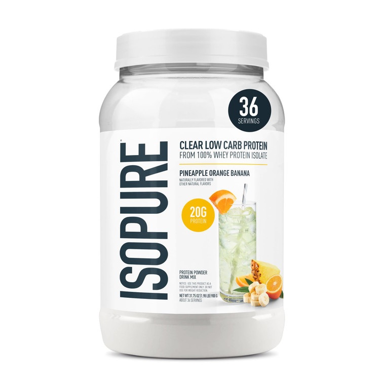 Isopure Clear Whey Isolate Protein Powder, Lactose Free, Gluten Free, Naturally Flavored, Pineapple Orange Banana, 20g Protein Per Serving, 1.9 Lb, 3