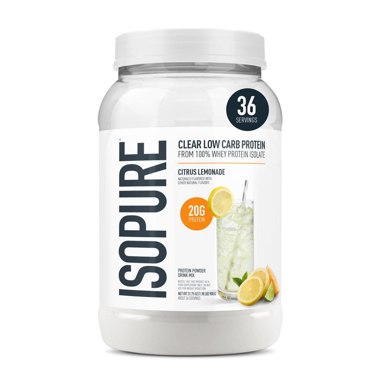Isopure Clear Whey Isolate Protein Powder, Lactose Free, Gluten Free, Naturally Flavored, Citrus Lemonade, 20g Protein Per Serving, 1.9 Lb, 36 Servin