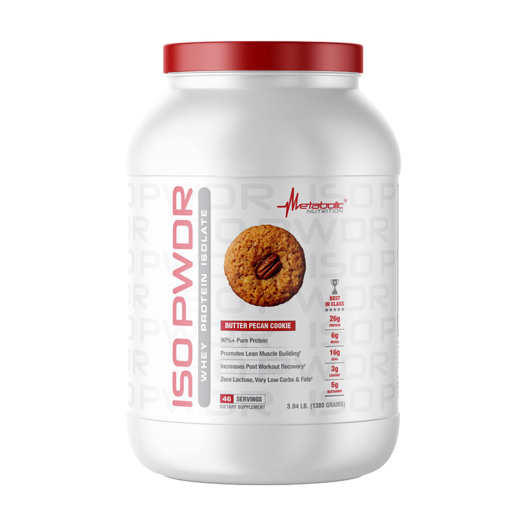 Metabolic Nutrition Whey Protein Isolate ISO PWDR Butter Pecan Cookie, 3.04lb, 23 Servings, 26g Protein, Fast Digesting, Zero Carbs, Delicious Flavor