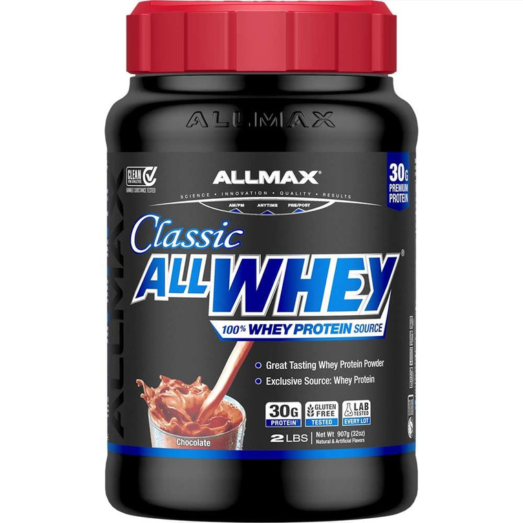 ALLMAX Classic ALLWHEY, Chocolate - 2 lb - 30 Grams of Protein Per Scoop - Gluten Free - Approx. 20 Servings