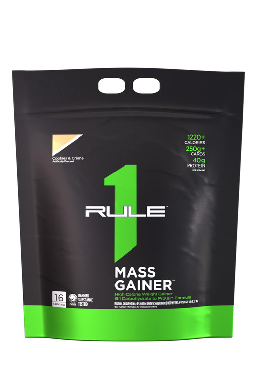 Rule1 Mass Gainer - High-Calorie Weight Gain Formula with 1,220+ Calories, 250g+ Complex Carb Blend, 40g All-Whey Protein Per Serving (16 Servings, C